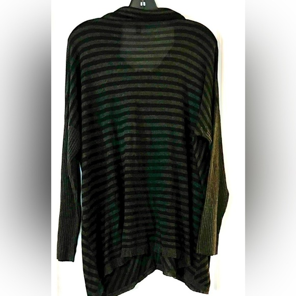 Eileen Fisher Tunic sweater Top Black Gray Long Sleeve striped with cowl neck - Picture 2 of 6